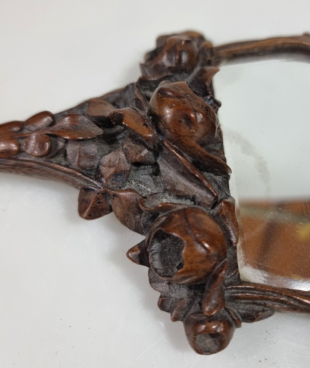 Miroir à main Art Nouveau français en bois sculpté, signé « Gaigneux », vers 1895-1910-photo-4