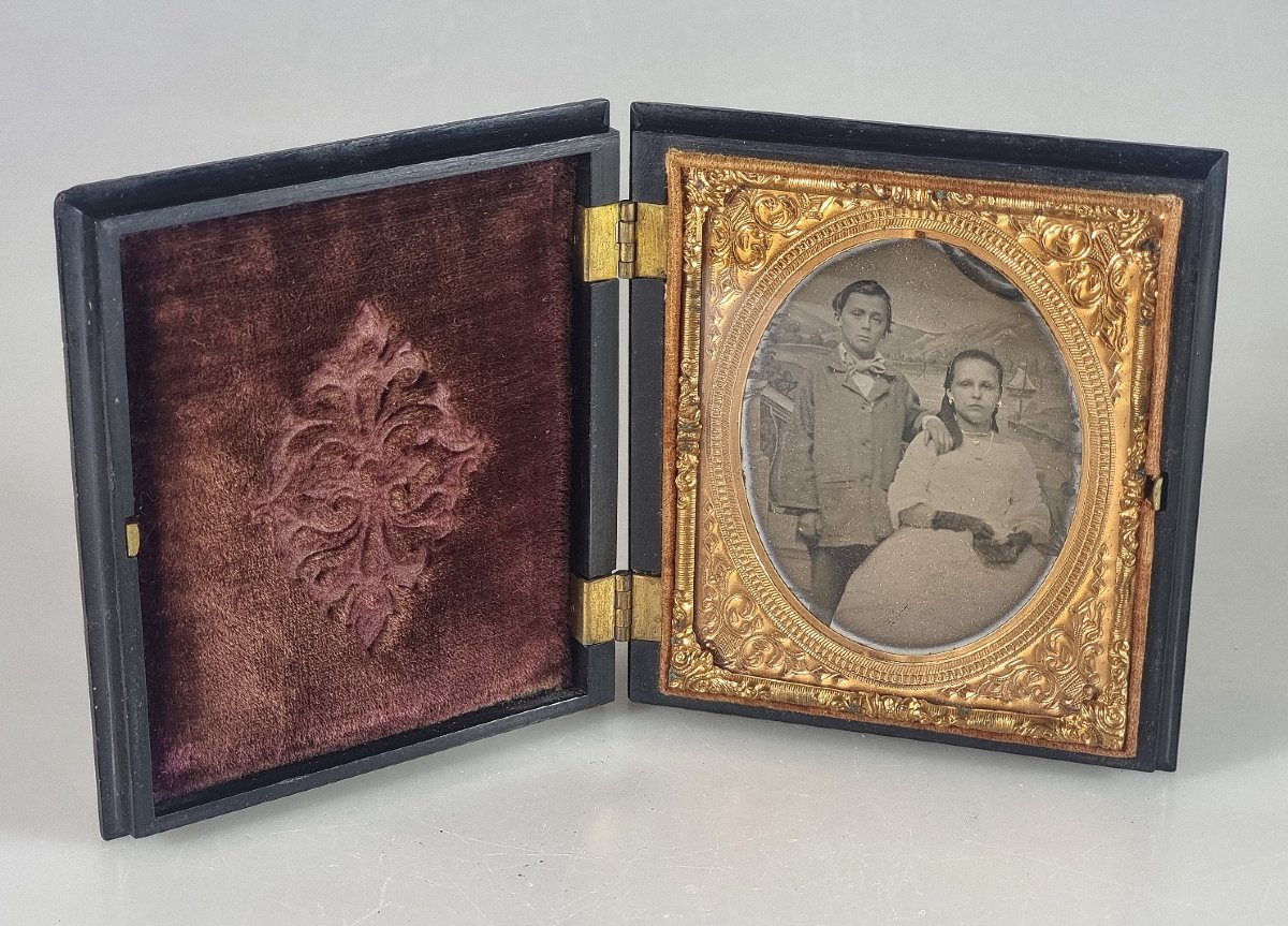 Union Case Américain Seiler Gutta-Percha Ambrotype Cadre Photo Nid d'Oiseaux Colombes 1860-photo-2