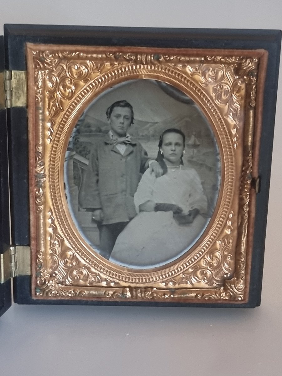 Union Case Américain Seiler Gutta-Percha Ambrotype Cadre Photo Nid d'Oiseaux Colombes 1860-photo-4