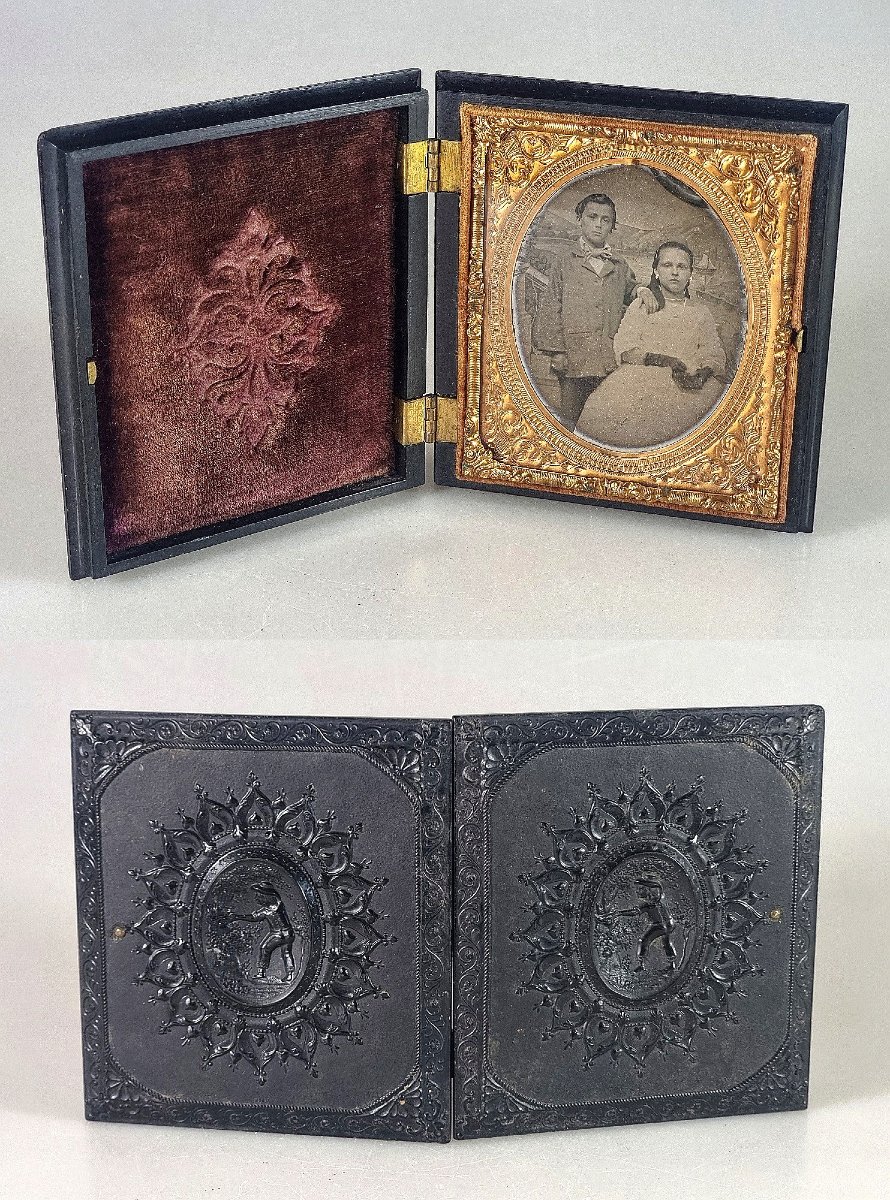 Union Case Américain Seiler Gutta-Percha Ambrotype Cadre Photo Nid d'Oiseaux Colombes 1860