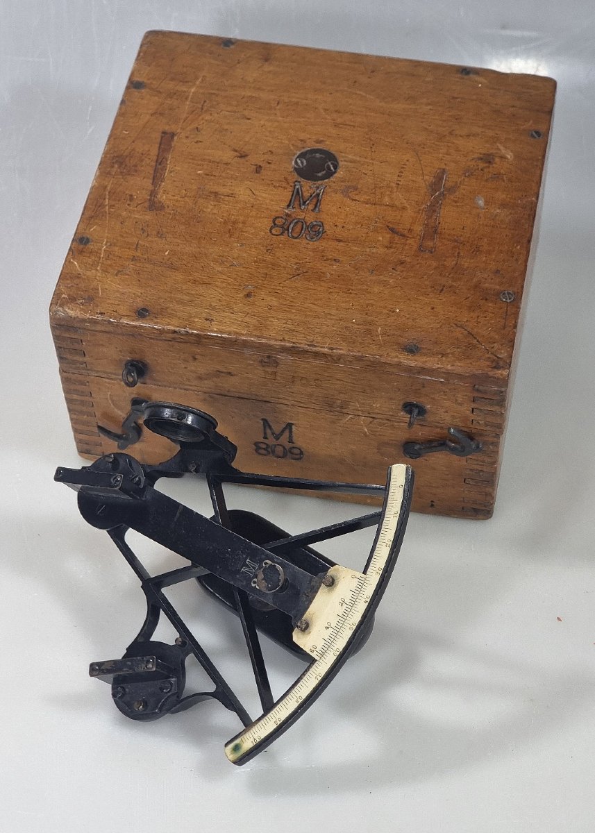 Sextant de la Marine impériale allemande par H. Haecke Berlin 900 – Coffret d’original-photo-2