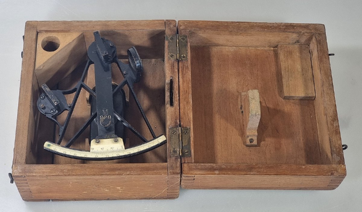 Sextant de la Marine impériale allemande par H. Haecke Berlin 900 – Coffret d’original-photo-1