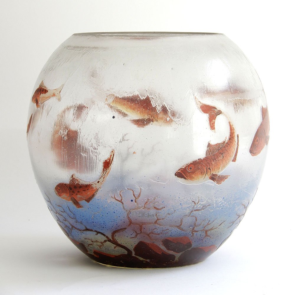 Jean-Simon Peynaud –  vase aquarium en verre opalescent à décor de poissons, vers 1920-photo-3
