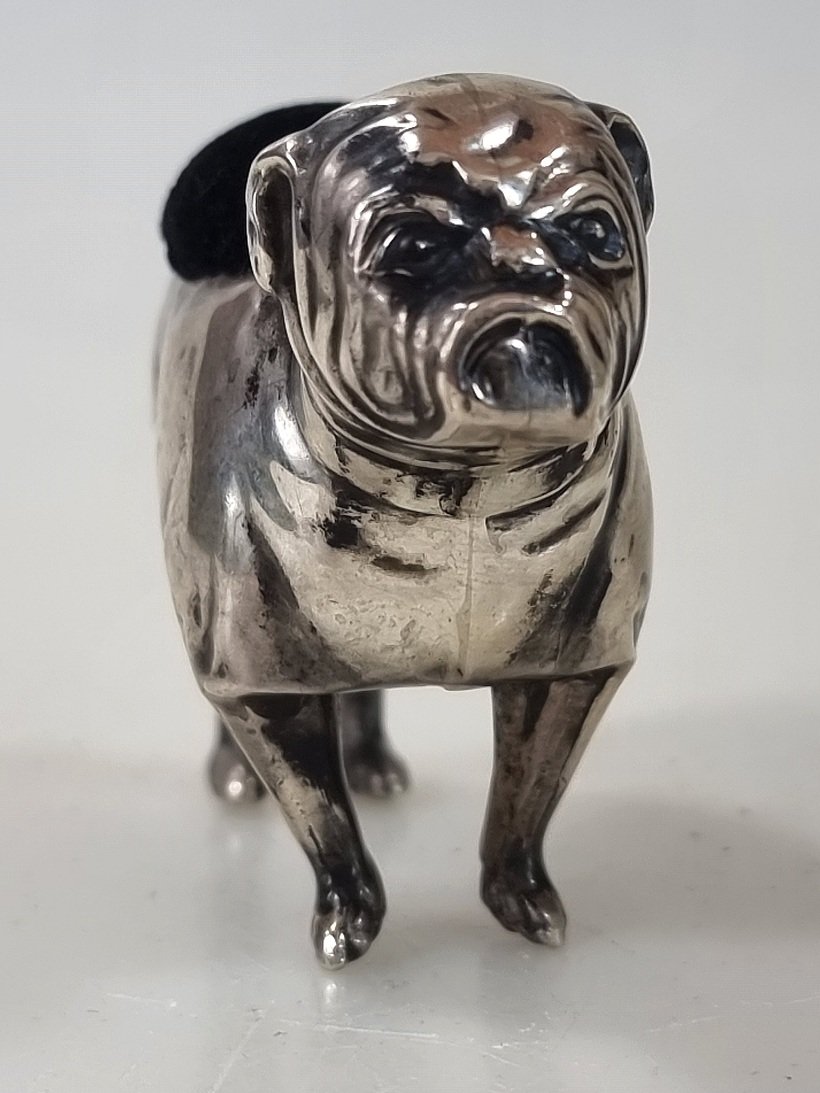 Antique English Pin Cushion, Solid Silver,  Bulldog  Adie & Lovekin  Birmingham 1911-photo-2