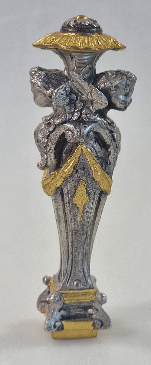 Cachet en bronze argenté et doré aux anges, XIXe siècle-photo-2