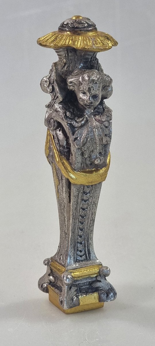 Cachet en bronze argenté et doré aux anges, XIXe siècle-photo-3