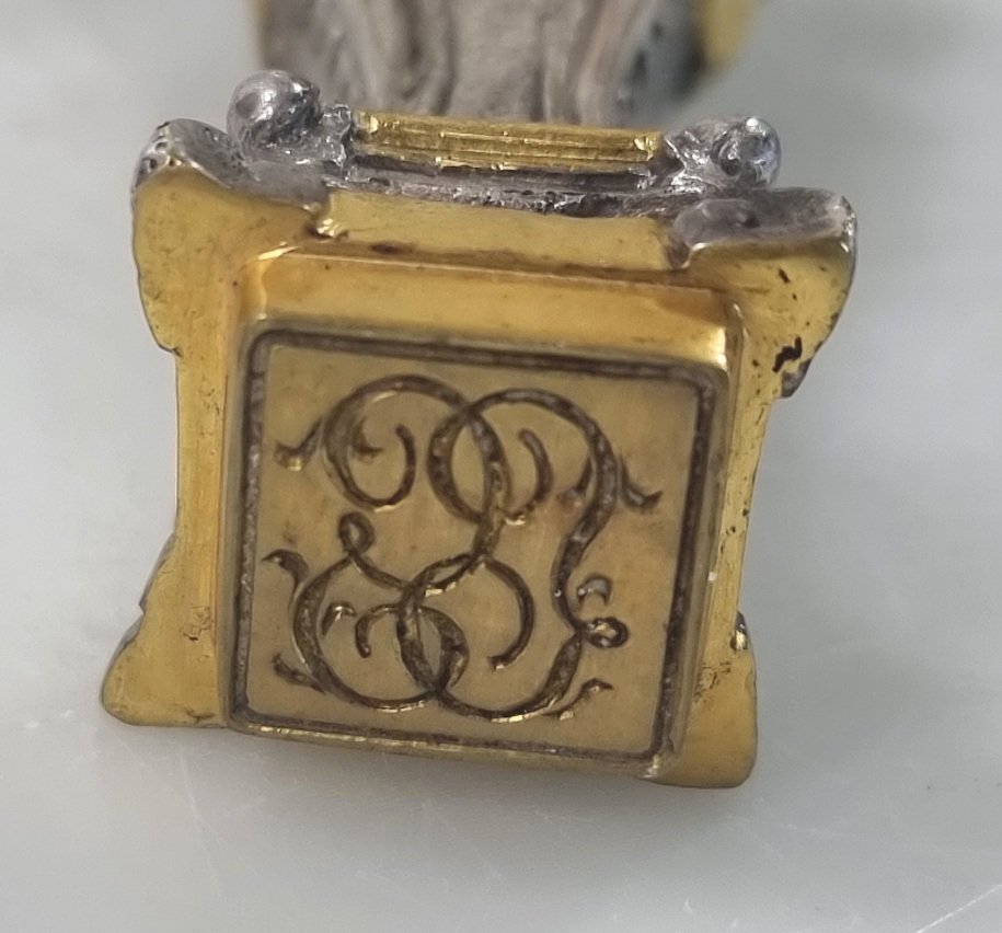 Cachet en bronze argenté et doré aux anges, XIXe siècle-photo-4