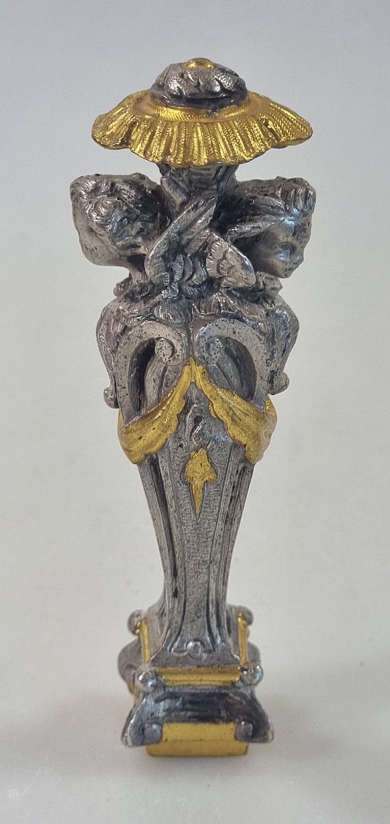 Cachet en bronze argenté et doré aux anges, XIXe siècle-photo-1