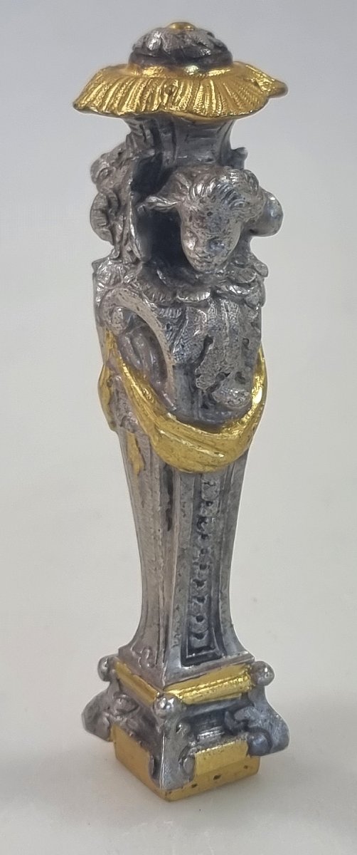 Cachet en bronze argenté et doré aux anges, XIXe siècle-photo-2