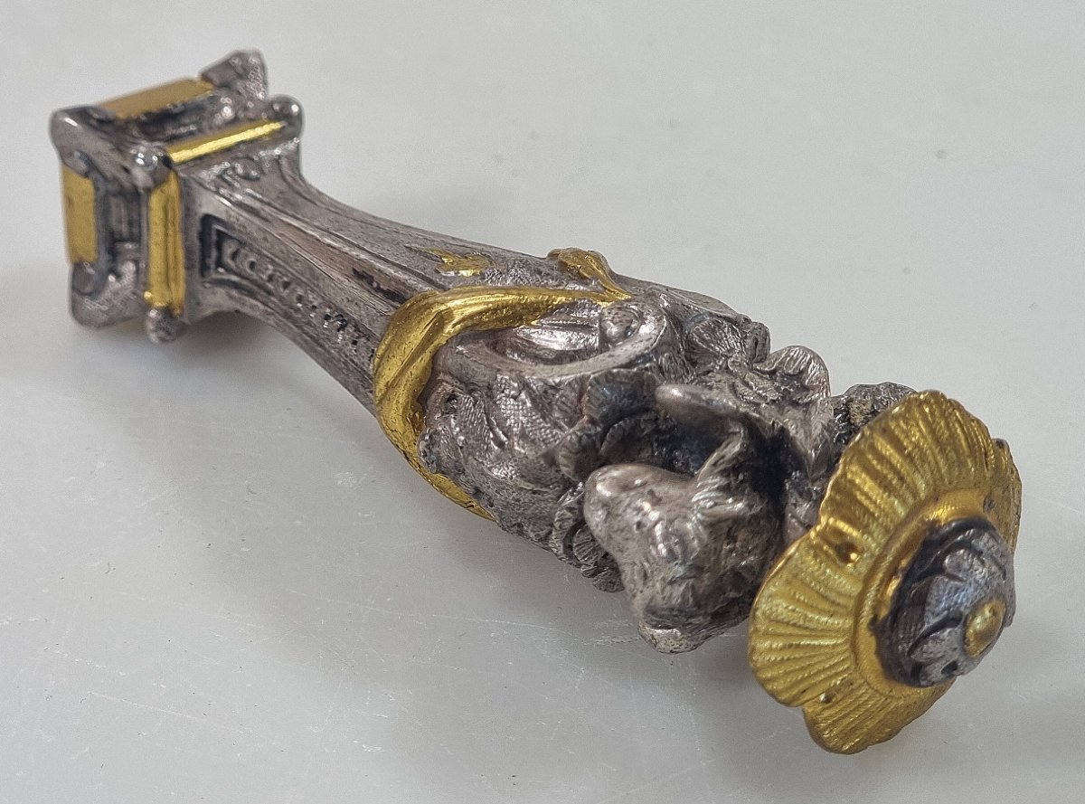 Cachet en bronze argenté et doré aux anges, XIXe siècle-photo-4