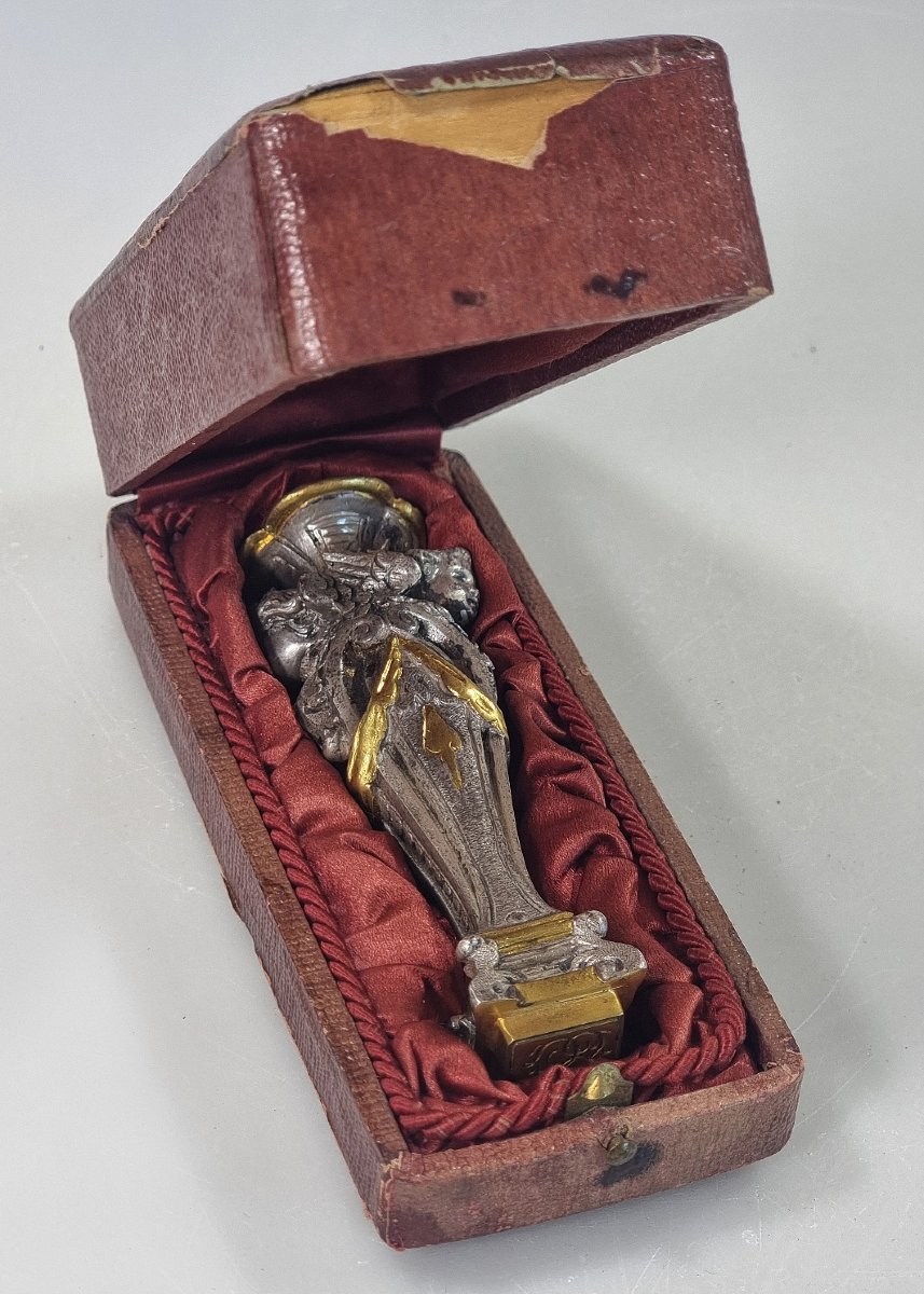 Cachet en bronze argenté et doré aux anges, XIXe siècle