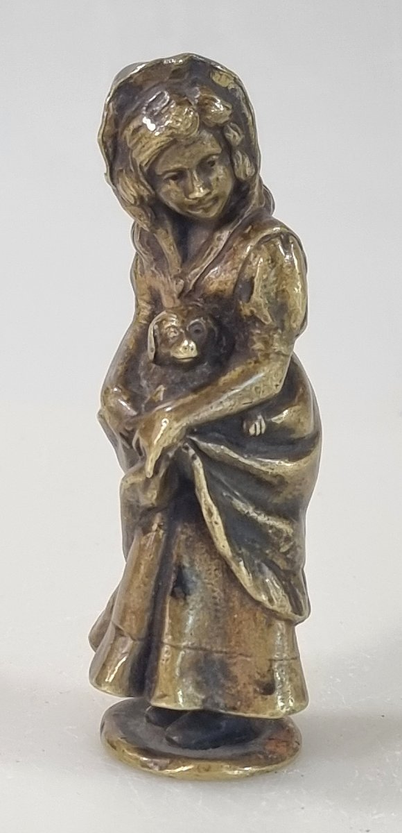 Antique Bronze Seal Depicting A Woman With A Dog – Circa 1900