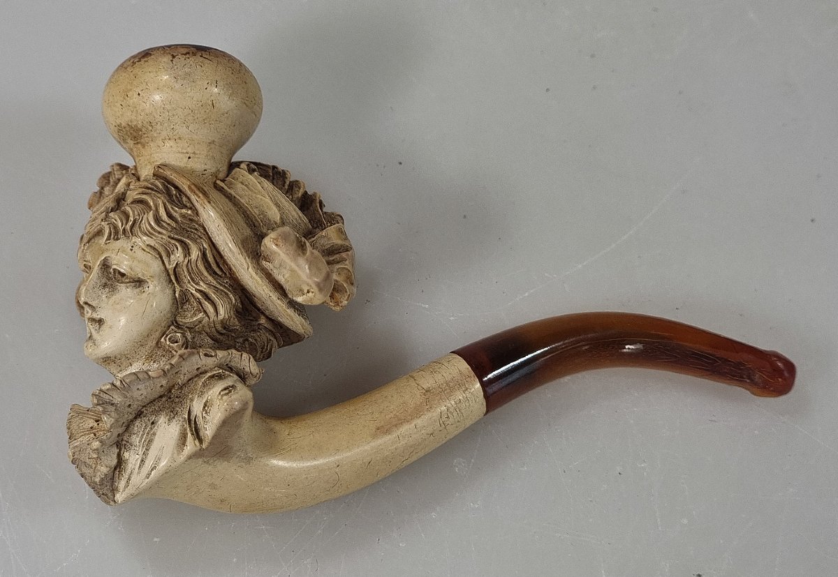 Antique Carved Sea-foam Pipe, Depicting A Woman's Bust, With Its Original Case – 19th Century-photo-2