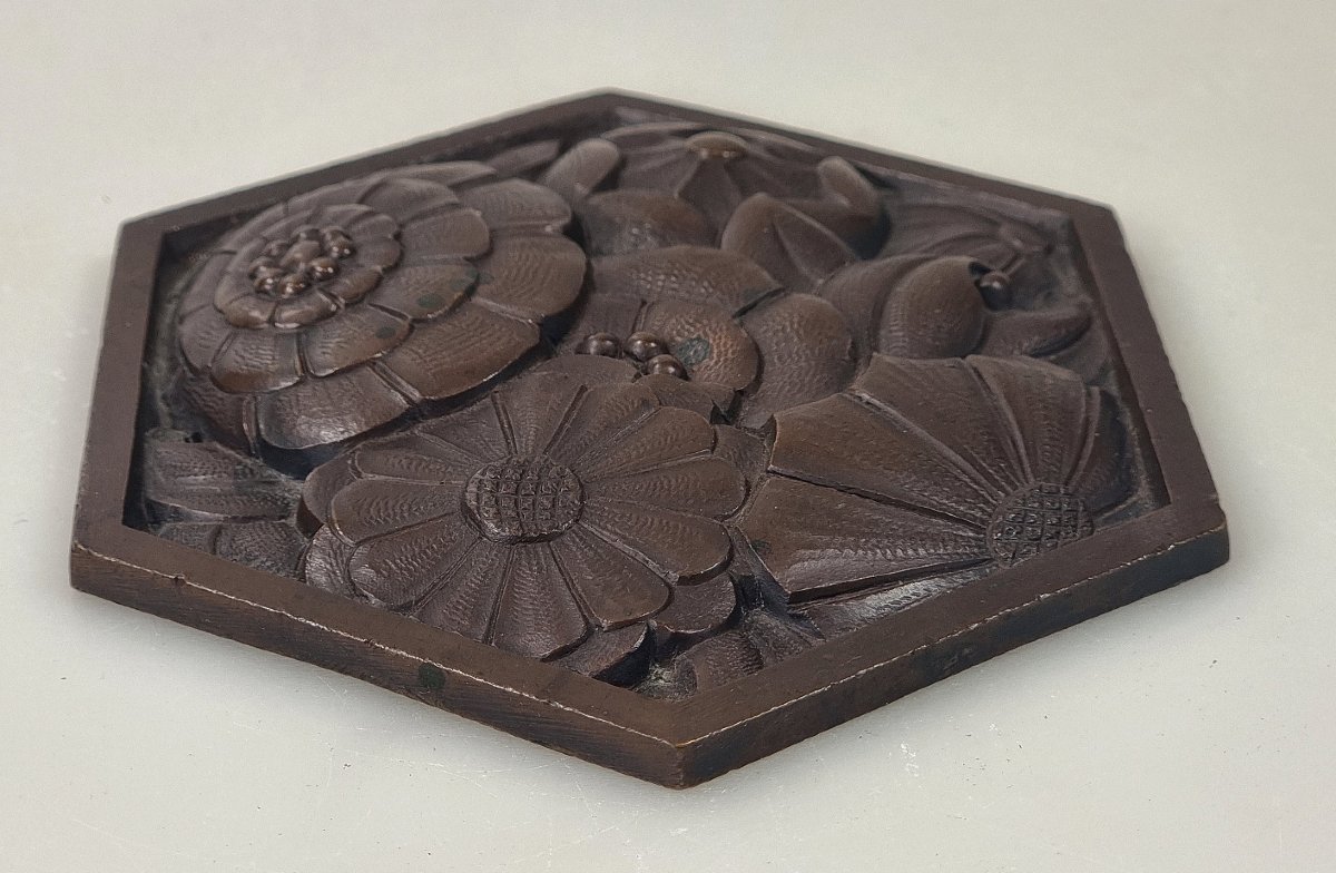 French Art Deco Bronze Floral Plaque, Süe And Mare Style – Circa 1925-photo-2