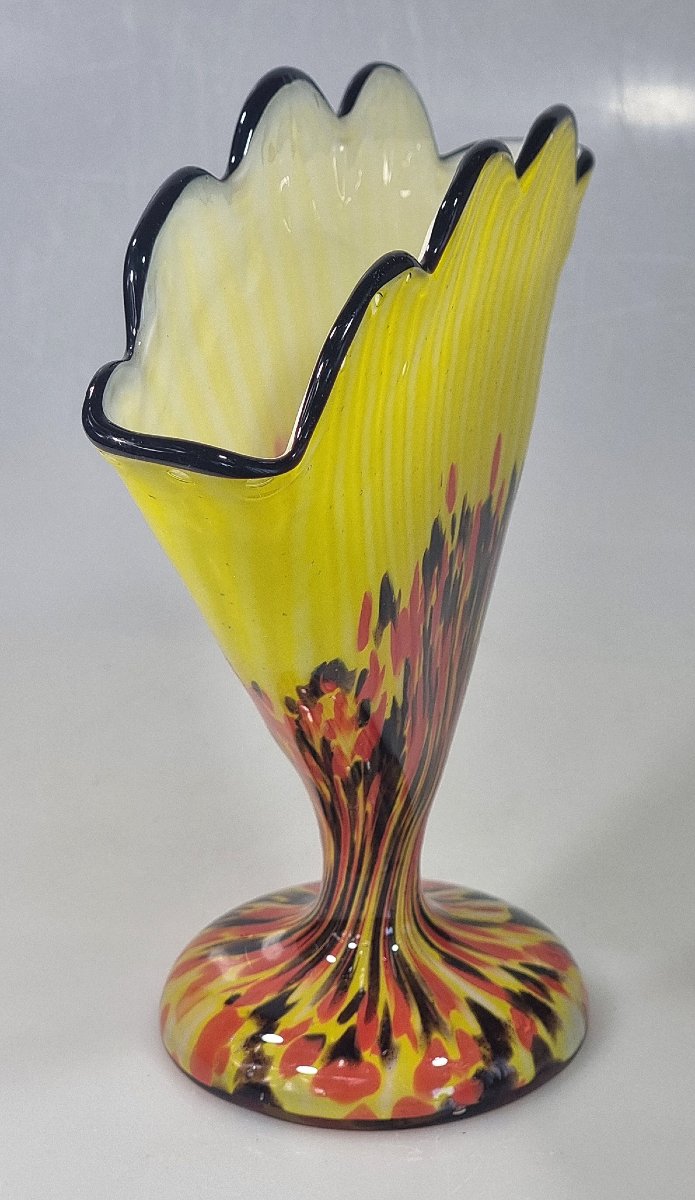 Vase éventail Art déco Franz Welz – Verre moucheté de Bohême – Vers 1930-photo-4