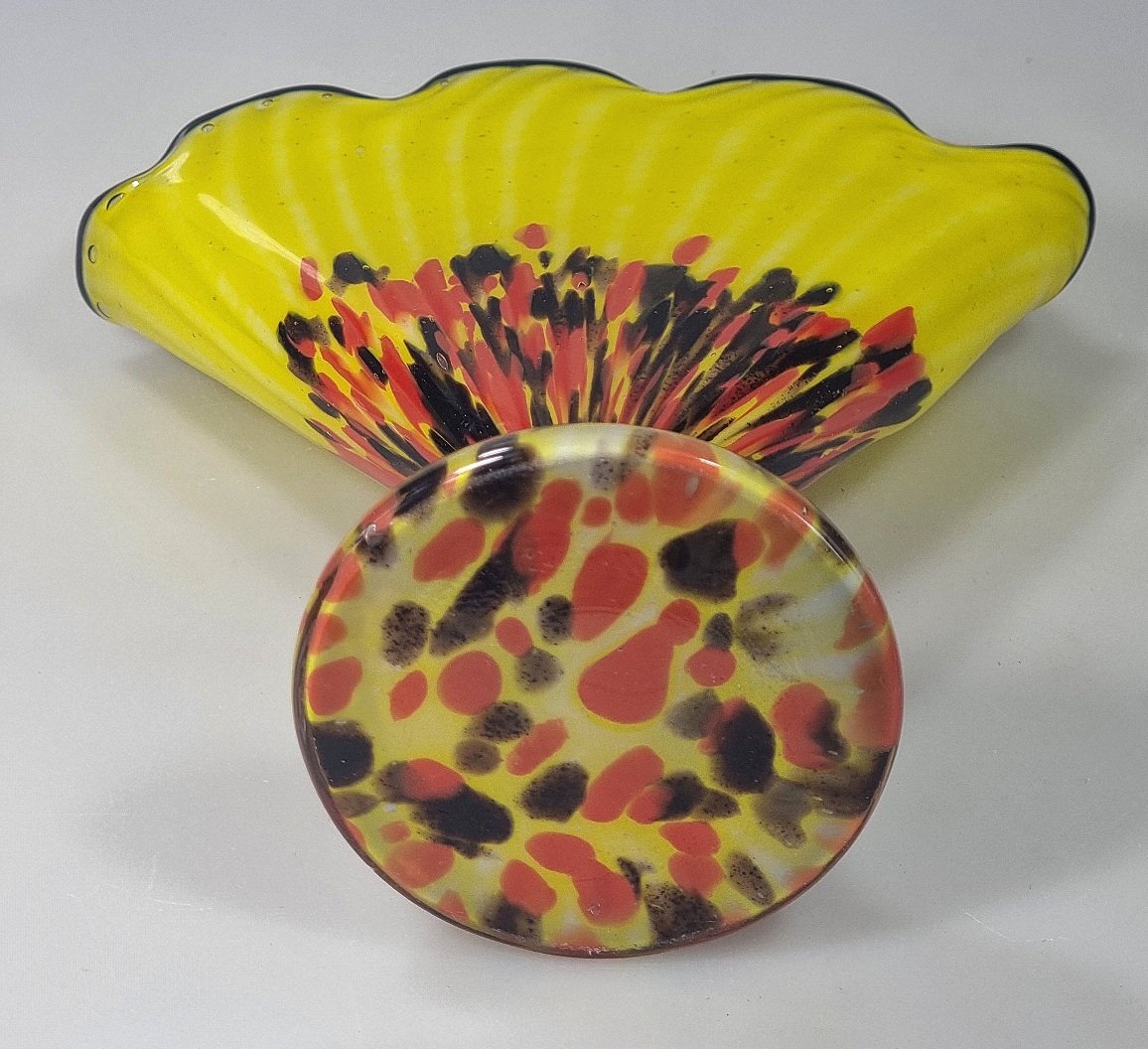 Vase éventail Art déco Franz Welz – Verre moucheté de Bohême – Vers 1930-photo-1