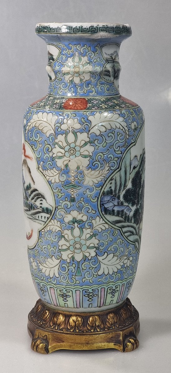 19th-century Chinese "famille Rose" Vase With A French Gilded Metal Mount-photo-2