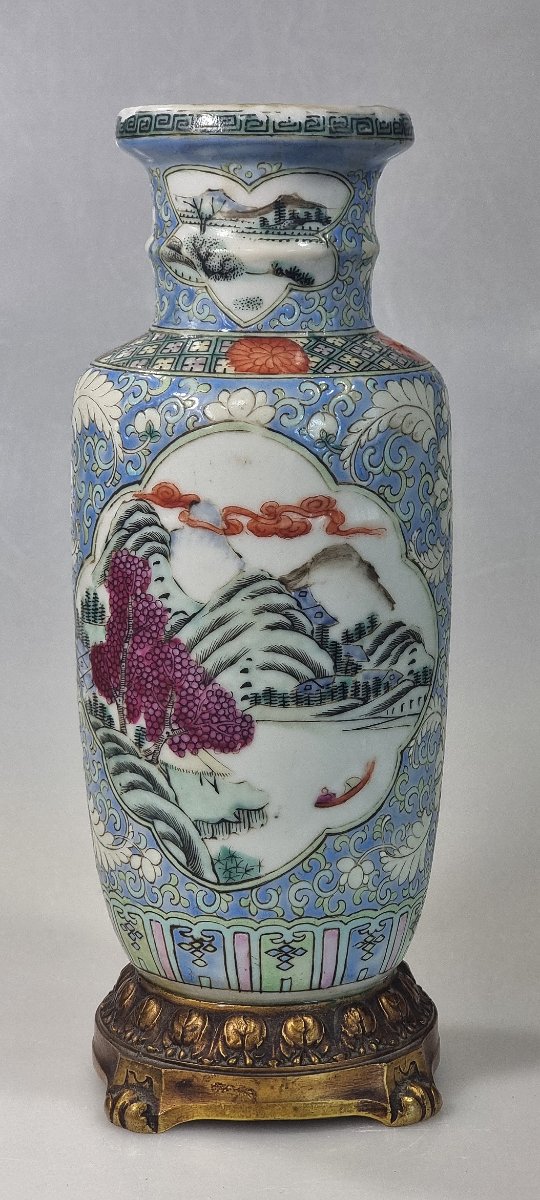 19th-century Chinese "famille Rose" Vase With A French Gilded Metal Mount