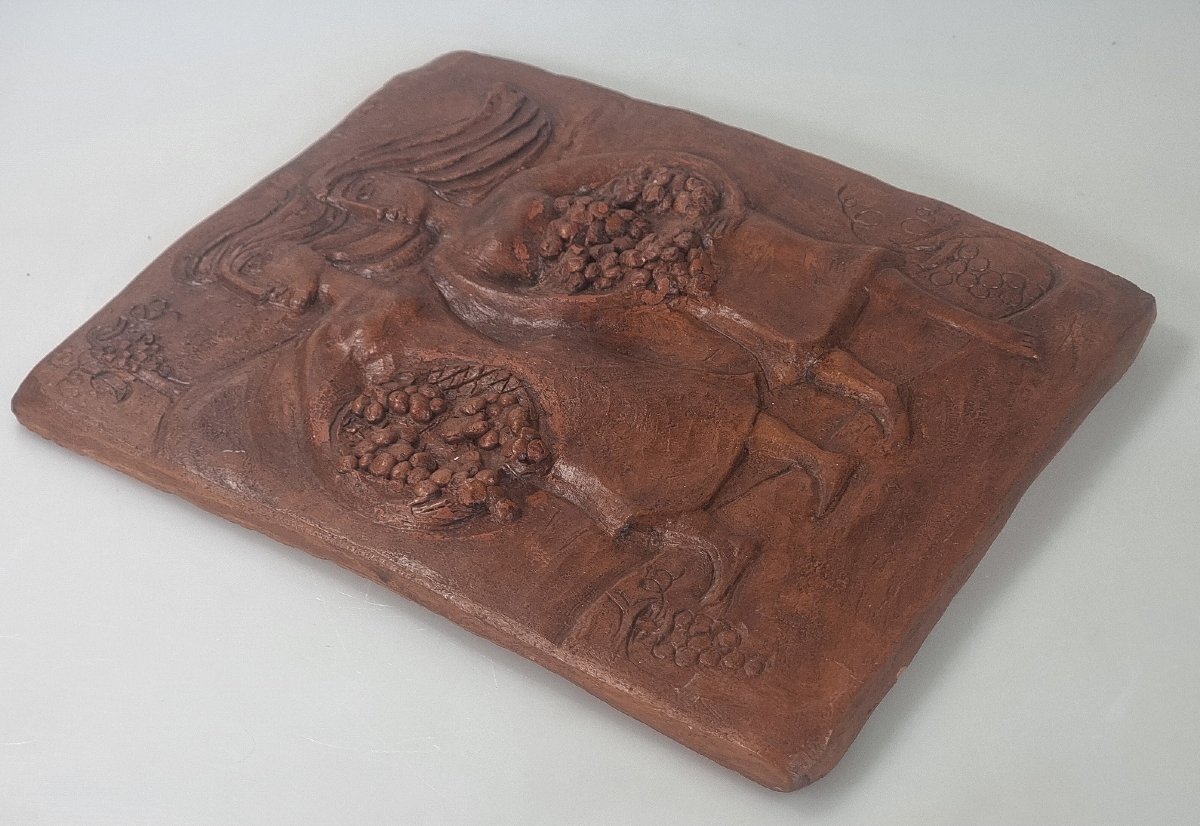 Plaque française en terre cuite émaillée aux vendangeuses – dans le style Ludovic Ollivier -photo-2