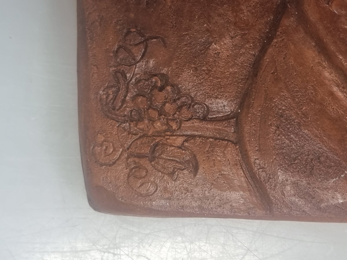 Plaque française en terre cuite émaillée aux vendangeuses – dans le style Ludovic Ollivier -photo-3