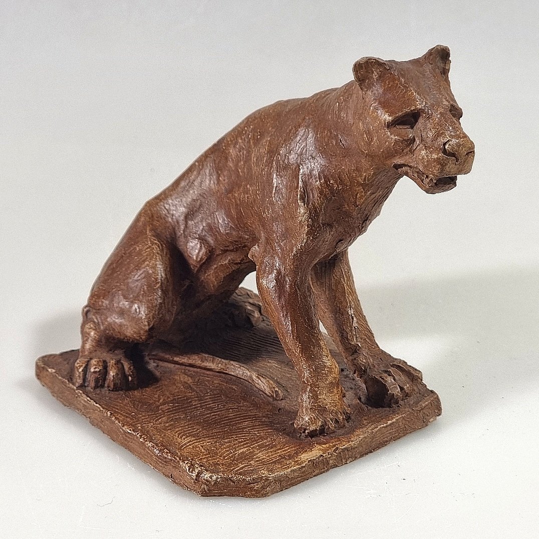 Hand-modeled Terracotta Lioness By Charles Gréber – Circa 1900-photo-2
