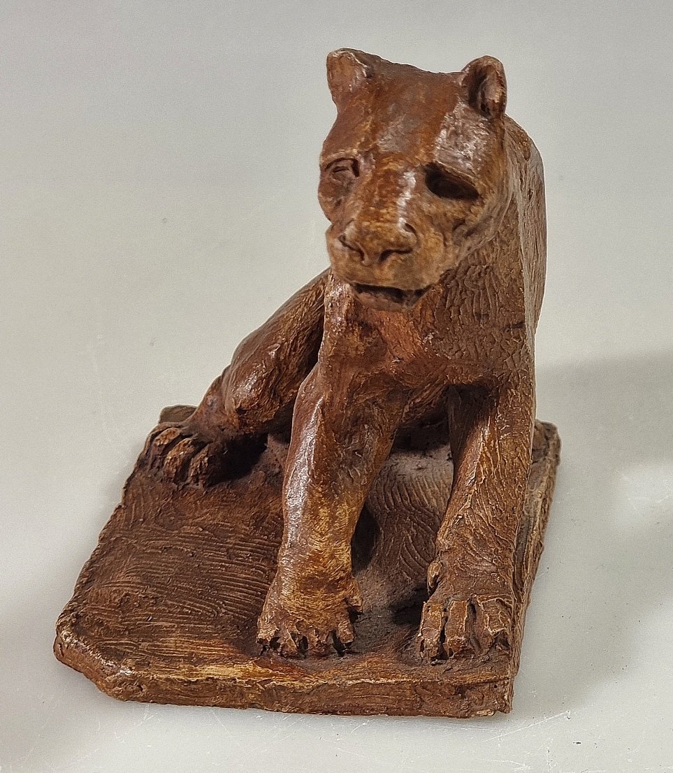 Hand-modeled Terracotta Lioness By Charles Gréber – Circa 1900-photo-4