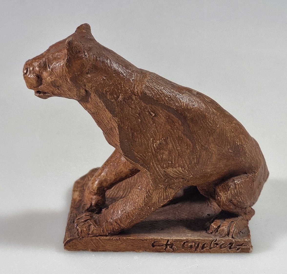 Hand-modeled Terracotta Lioness By Charles Gréber – Circa 1900-photo-1