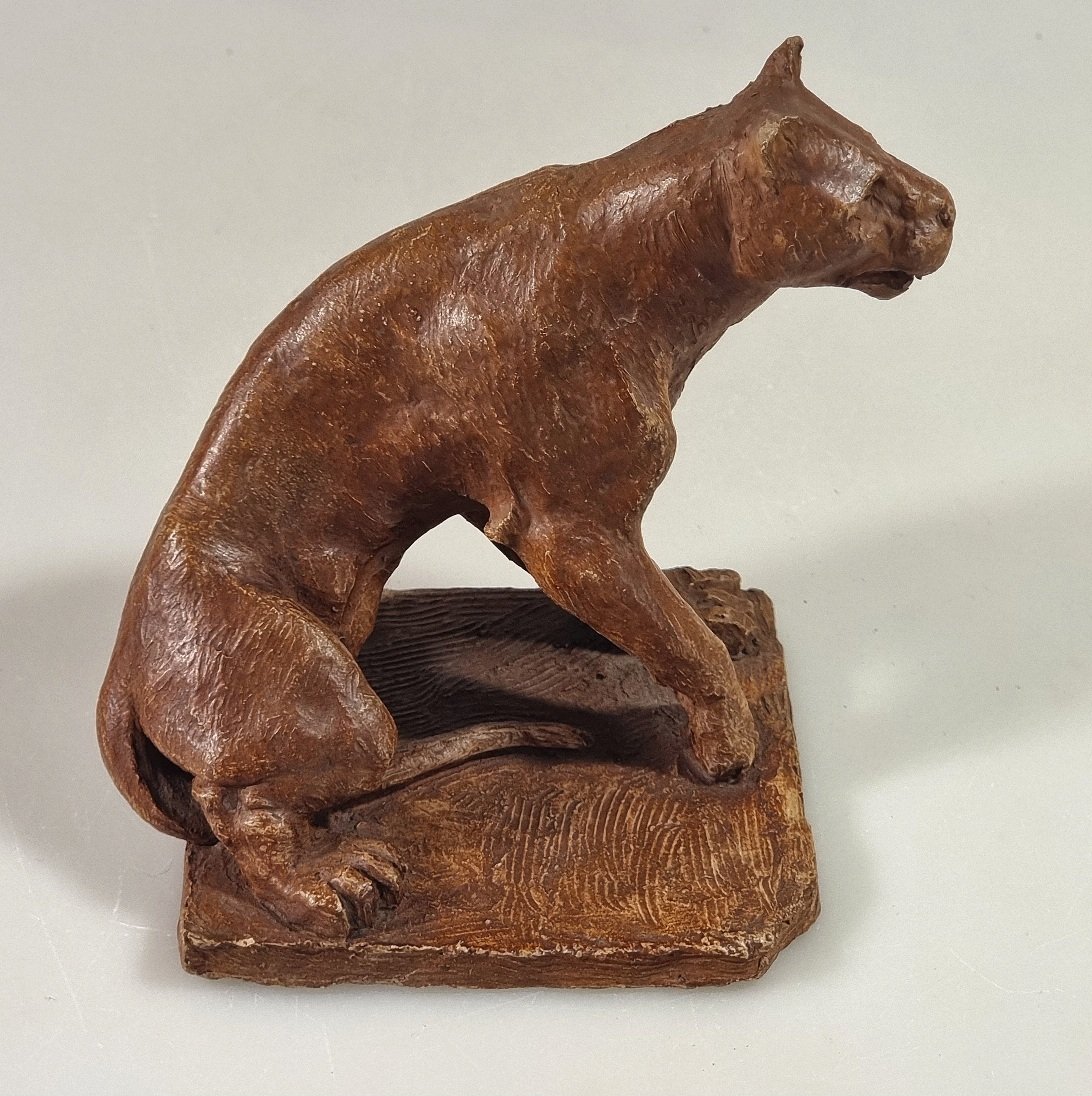 Hand-modeled Terracotta Lioness By Charles Gréber – Circa 1900-photo-2