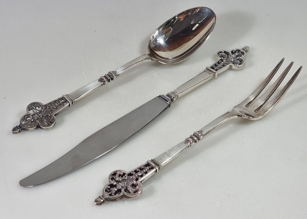 Christofle Renaissance Three-piece Silverware Set In 0.925 Sterling Silver – Cardeilhac Model-photo-2