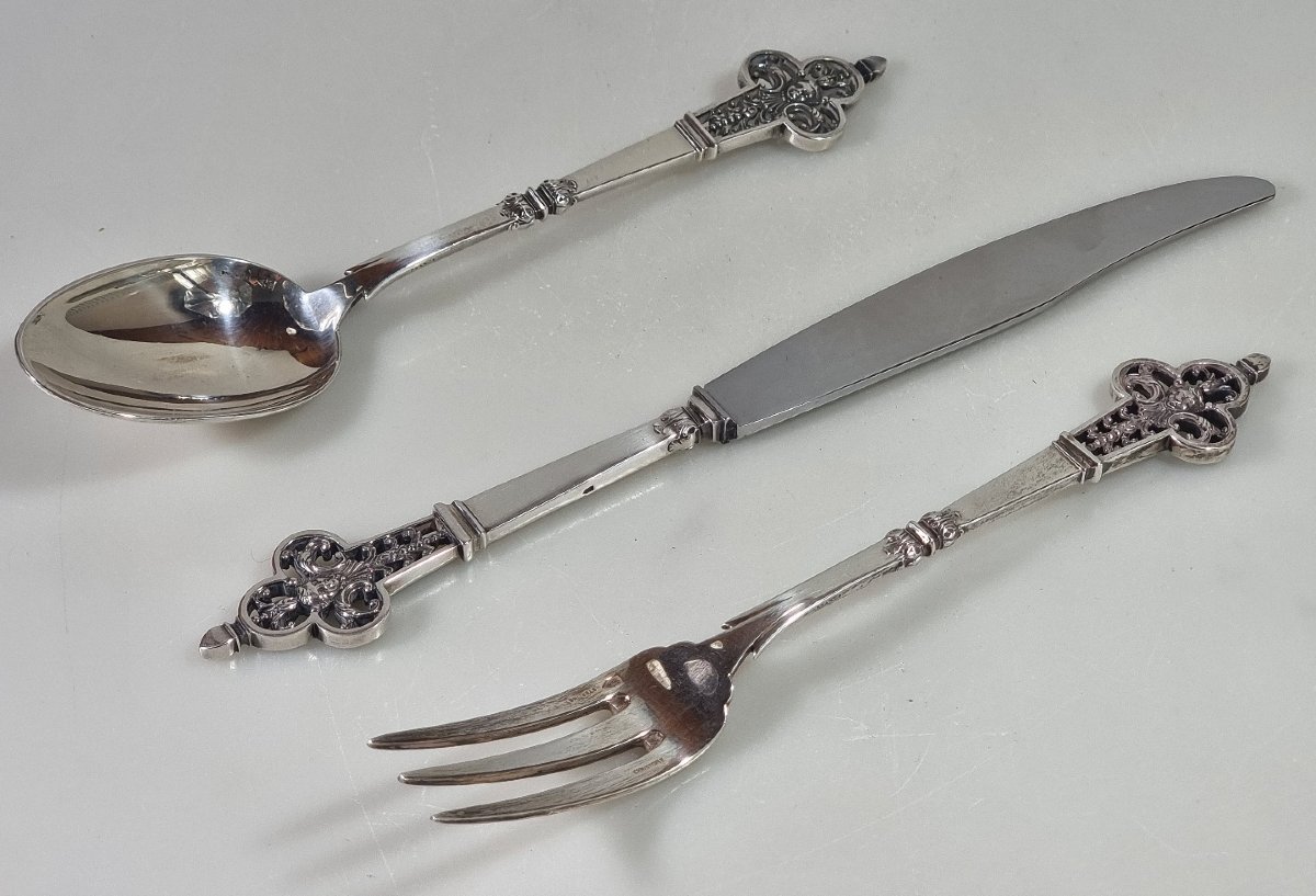 Christofle Renaissance Three-piece Silverware Set In 0.925 Sterling Silver – Cardeilhac Model