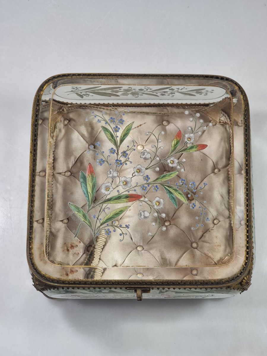 Grand coffret à bijoux français Napoléon III en verre peint et laiton doré – vers 1870-1890-photo-4