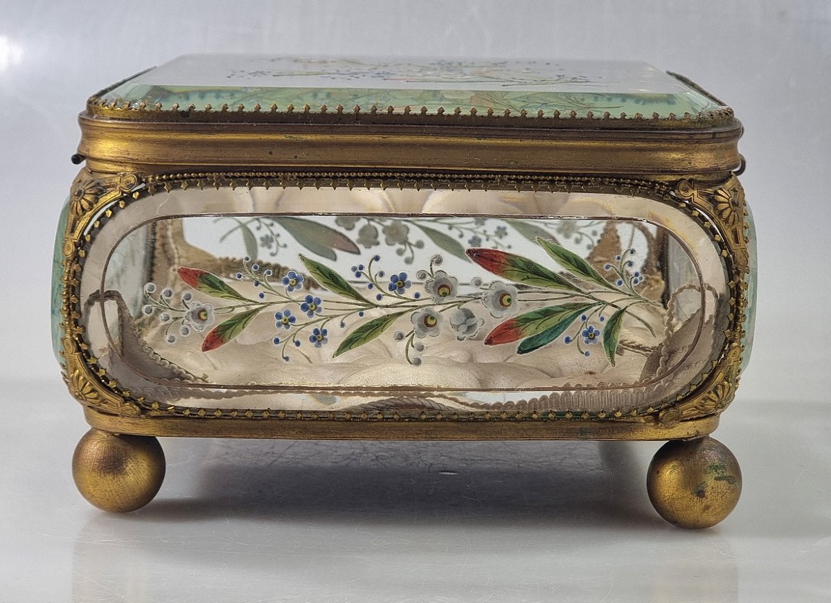 Grand coffret à bijoux français Napoléon III en verre peint et laiton doré – vers 1870-1890-photo-3