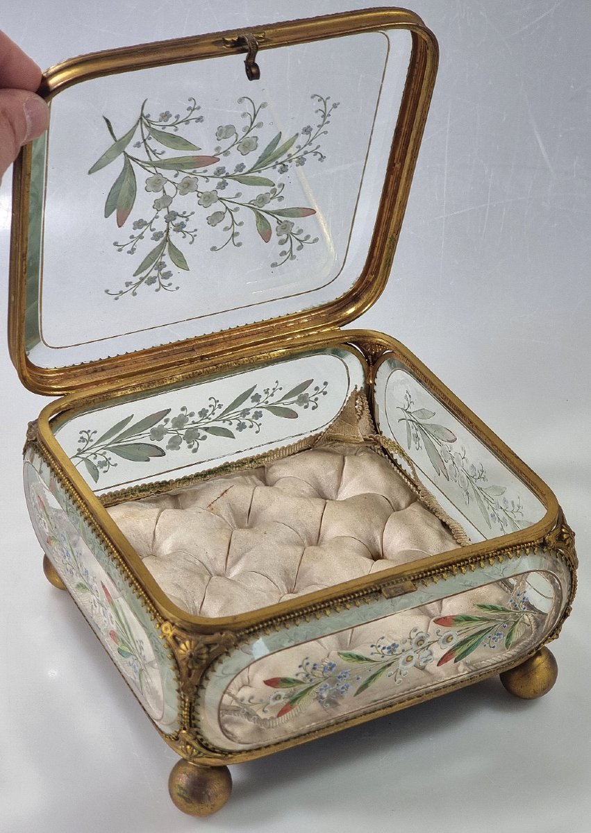 Grand coffret à bijoux français Napoléon III en verre peint et laiton doré – vers 1870-1890-photo-1