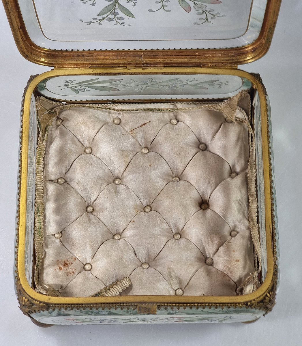 Grand coffret à bijoux français Napoléon III en verre peint et laiton doré – vers 1870-1890-photo-2