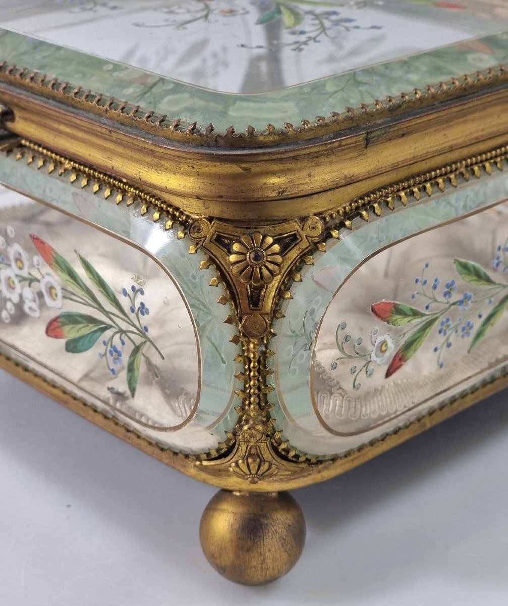 Grand coffret à bijoux français Napoléon III en verre peint et laiton doré – vers 1870-1890-photo-3