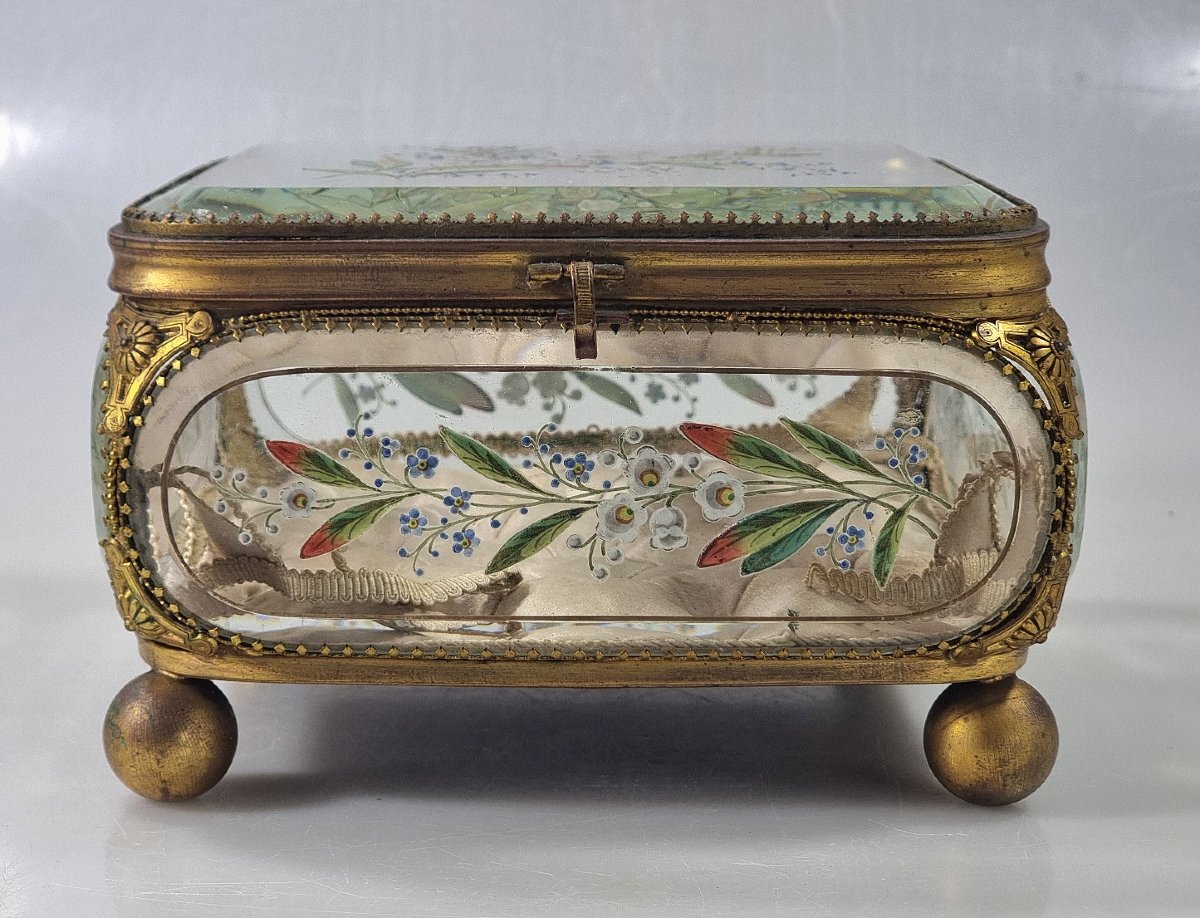 Grand coffret à bijoux français Napoléon III en verre peint et laiton doré – vers 1870-1890-photo-4