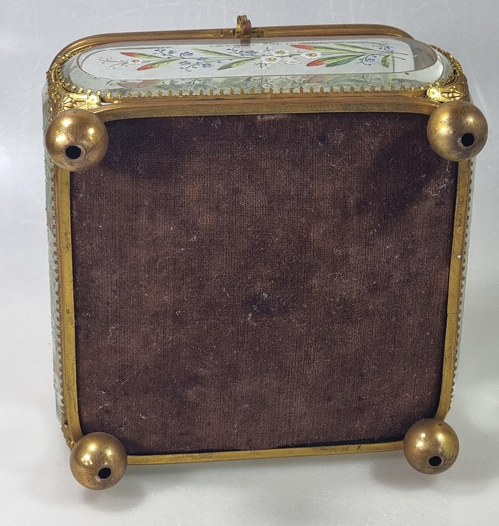 Grand coffret à bijoux français Napoléon III en verre peint et laiton doré – vers 1870-1890-photo-5
