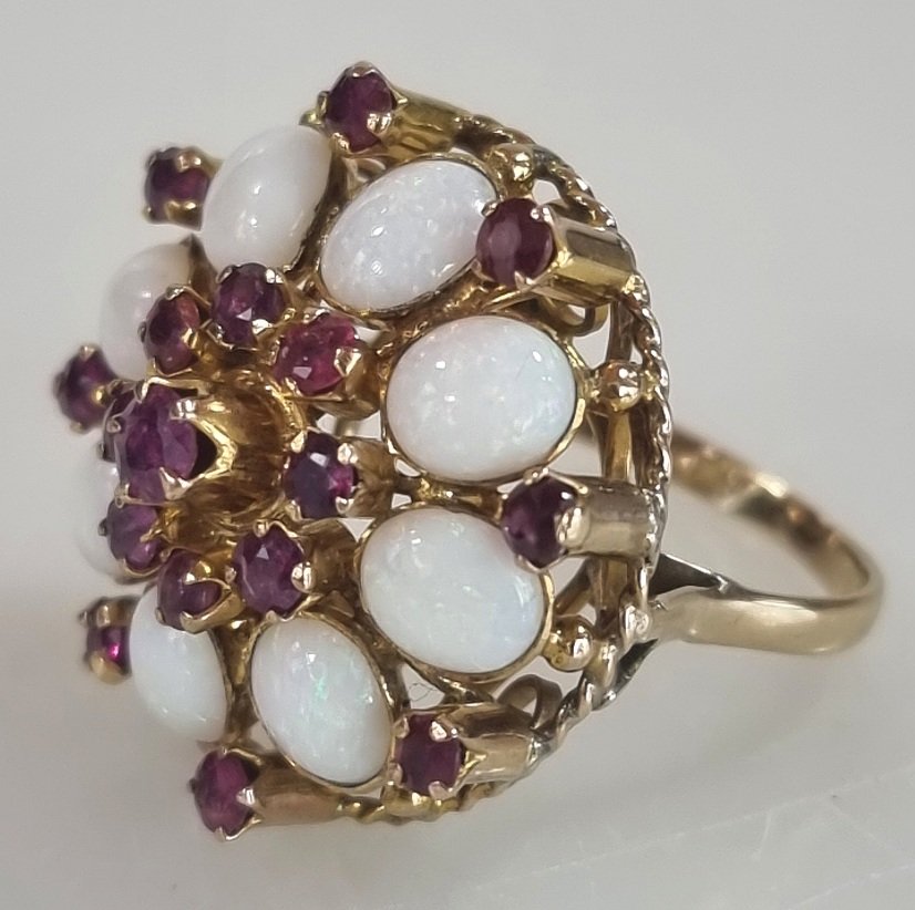 14-karat Gold Ring Set With Opals And Rubies – Size 58-photo-2