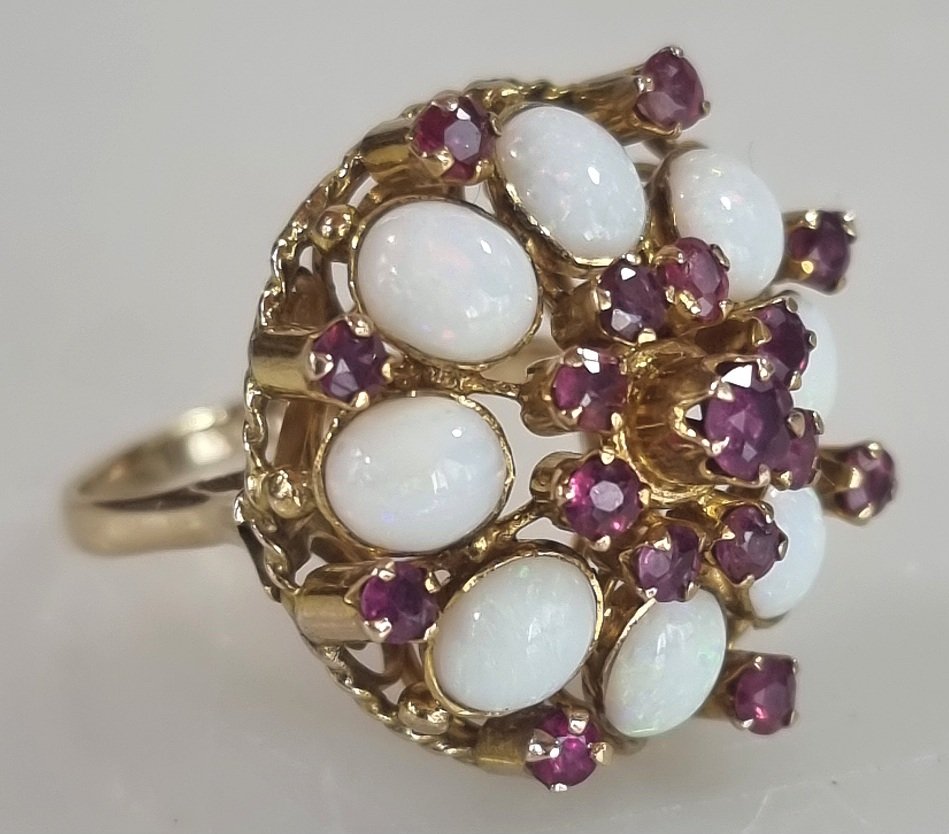 14-karat Gold Ring Set With Opals And Rubies – Size 58
