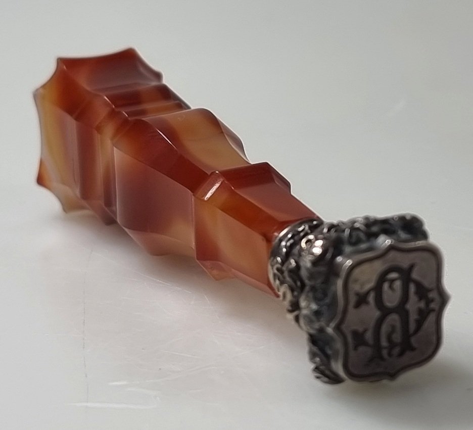 Cachet ancien français en agate et argent – Monogramme C.R.-photo-3
