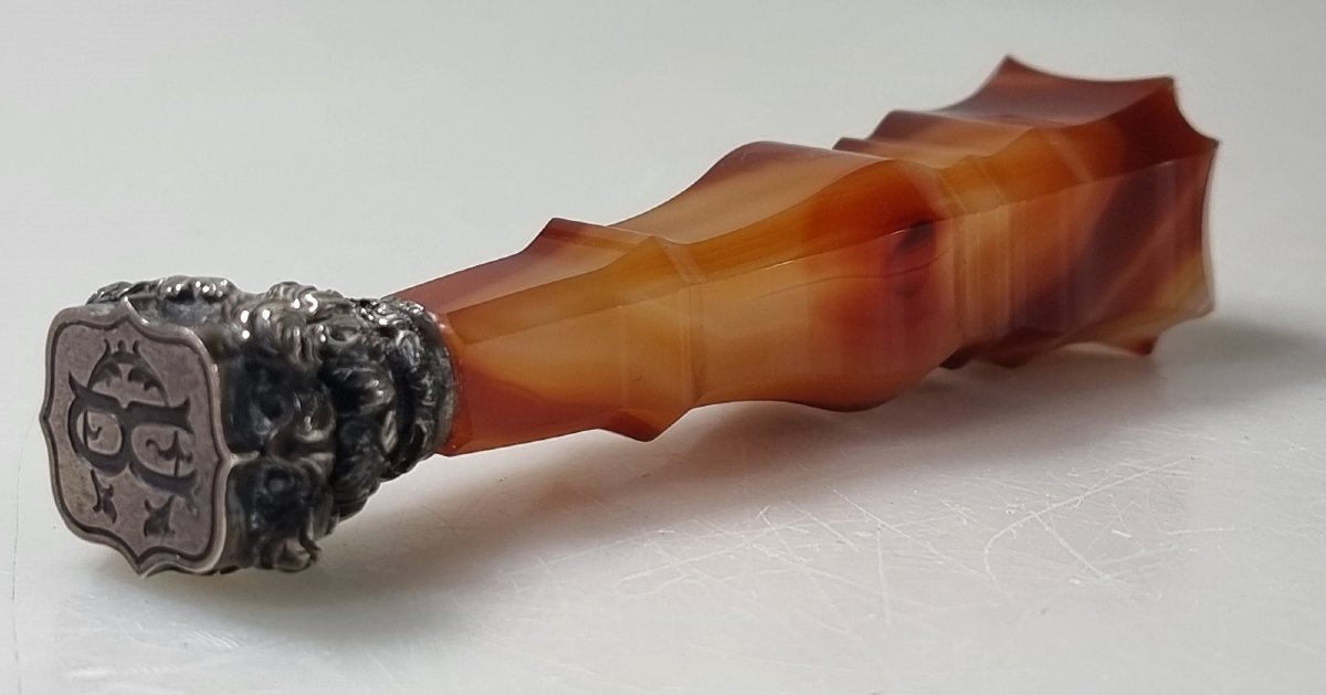 Cachet ancien français en agate et argent – Monogramme C.R.-photo-2