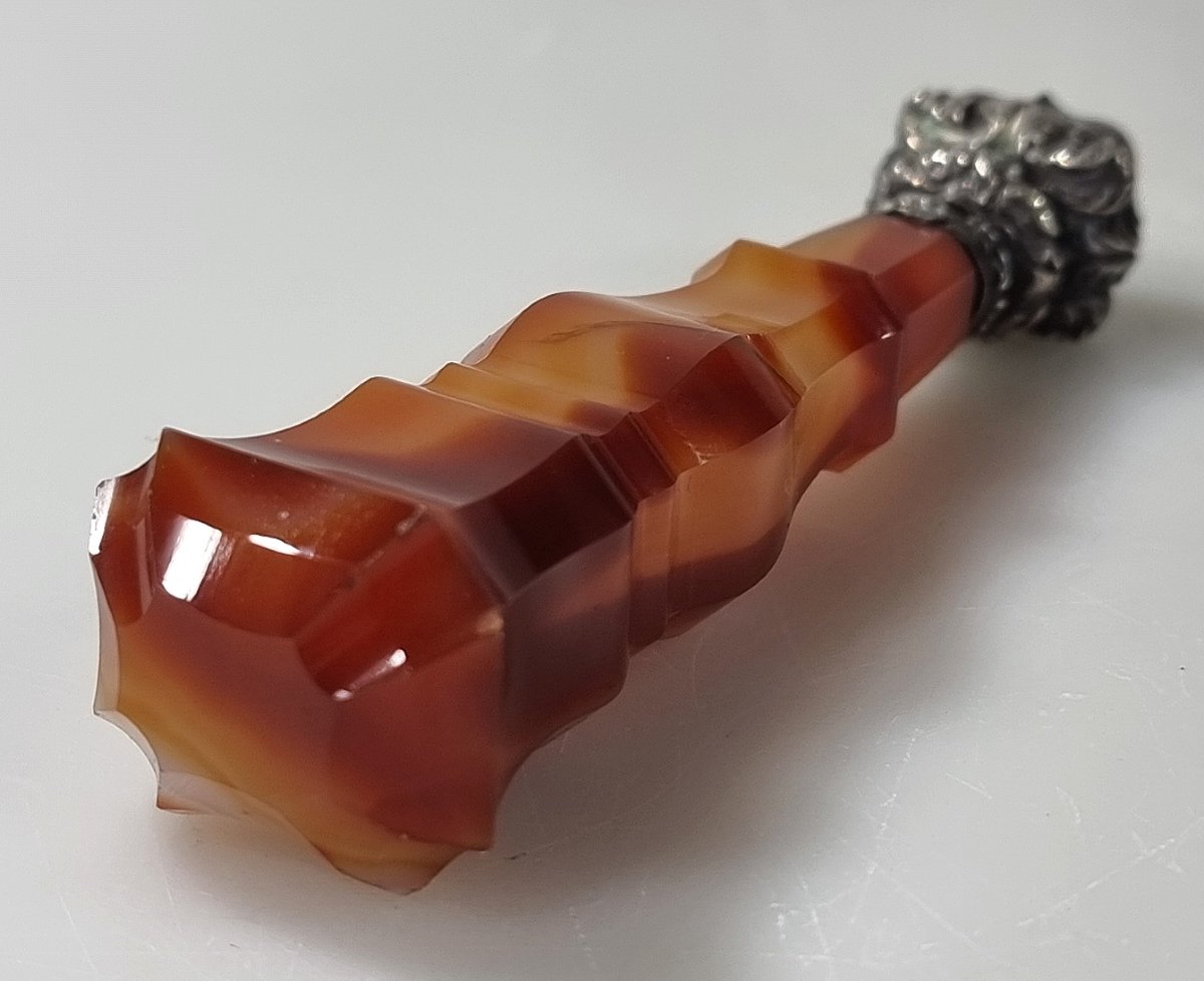 Cachet ancien français en agate et argent – Monogramme C.R.-photo-4