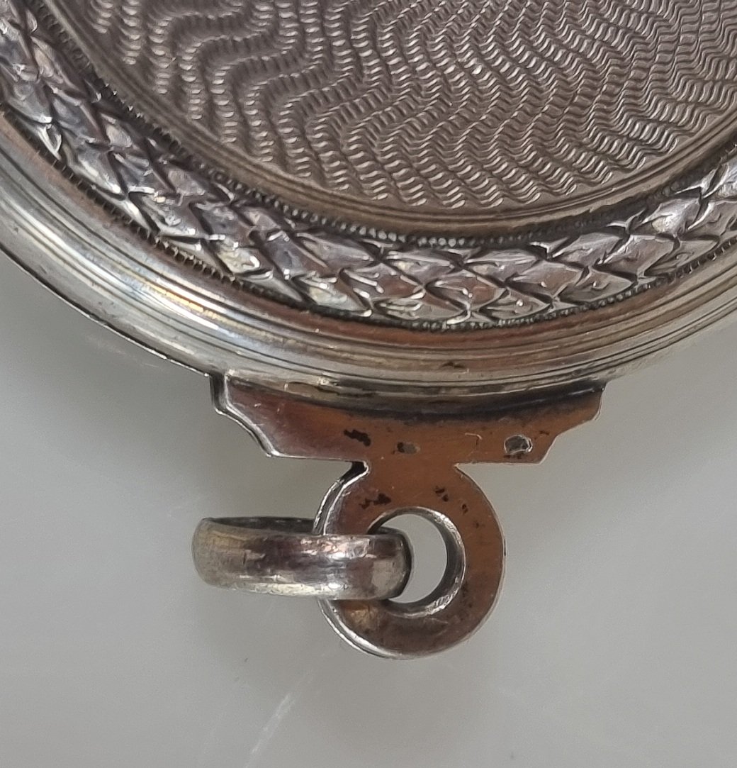Ancien miroir de poche pliant français en argent – Guilloché – XIXe siècle-photo-1