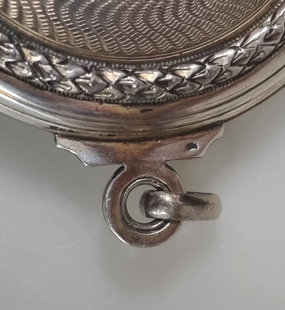 Ancien miroir de poche pliant français en argent – Guilloché – XIXe siècle-photo-2