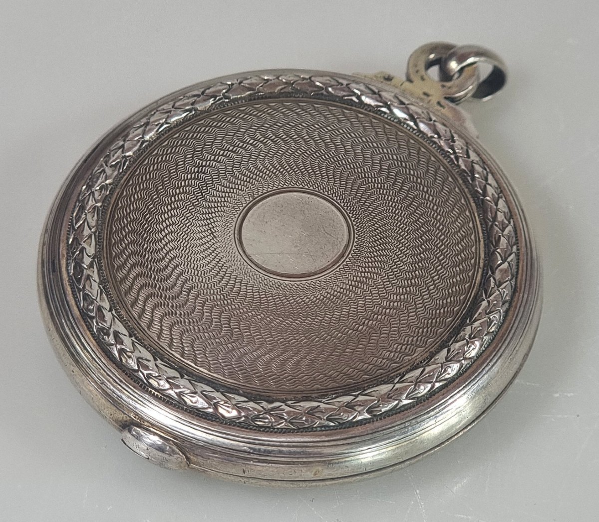 Ancien miroir de poche pliant français en argent – Guilloché – XIXe siècle-photo-3