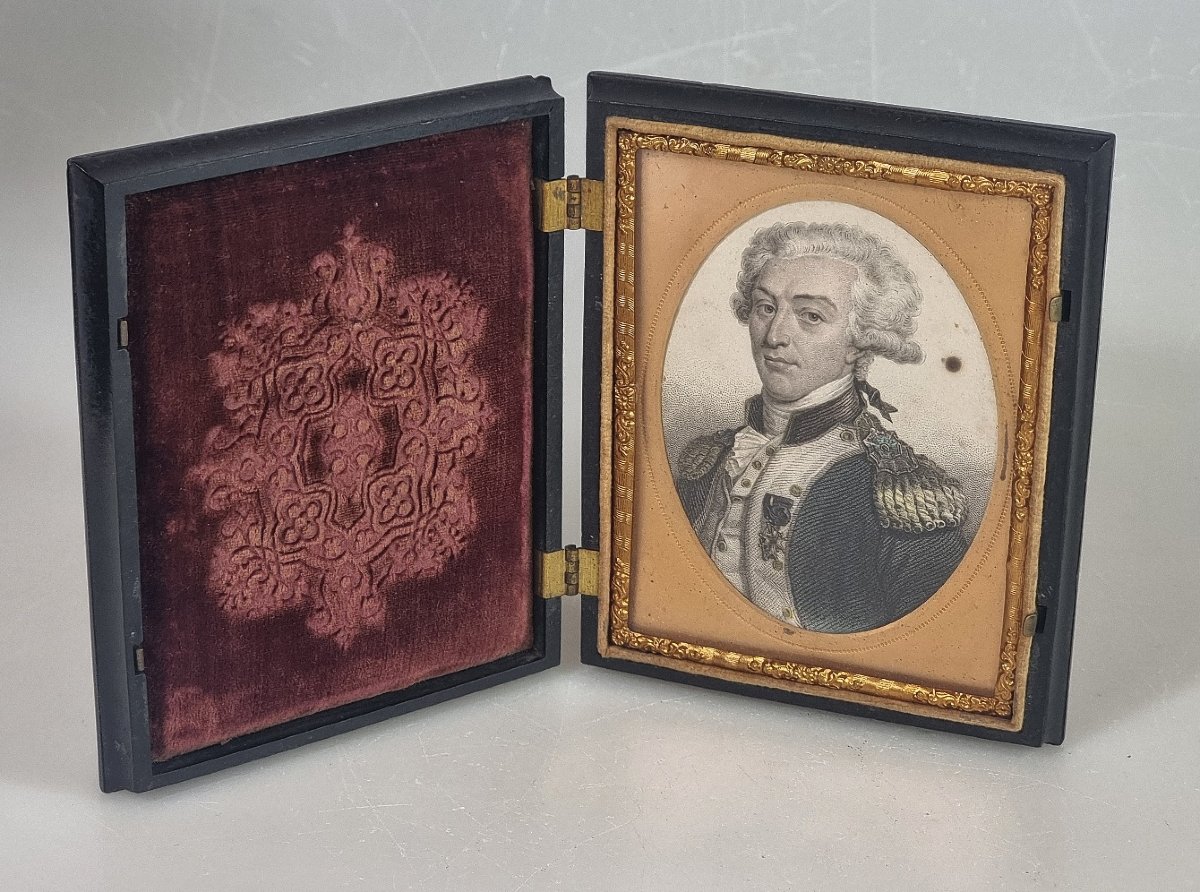 Ancien étui photographique américain Union Case à décor militaire et portrait de La Fayette