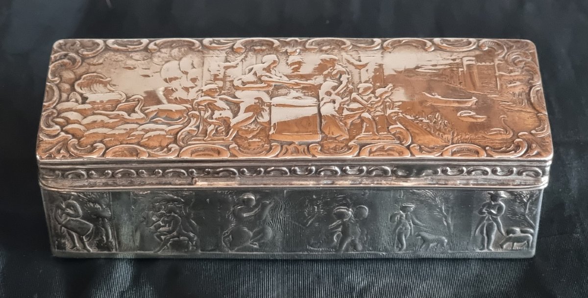 Antique Dutch Silver Tobacco Box Depicting Venus And Adonis – 139 Grams-photo-3