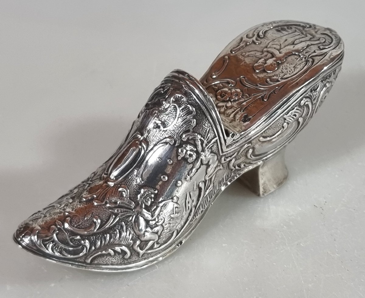 Tabatière ancienne en argent en forme de soulier Hanau Thomas Glaser  Londres 1890-photo-2