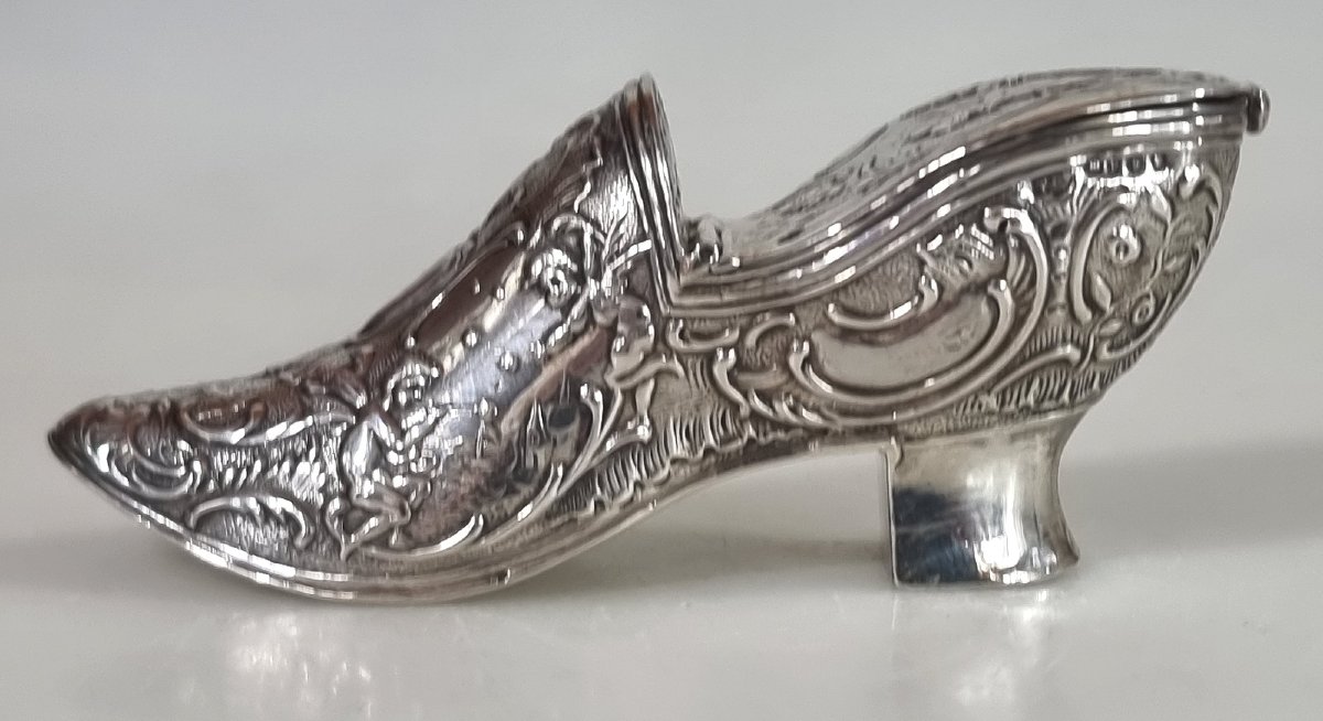 Tabatière ancienne en argent en forme de soulier Hanau Thomas Glaser  Londres 1890-photo-3