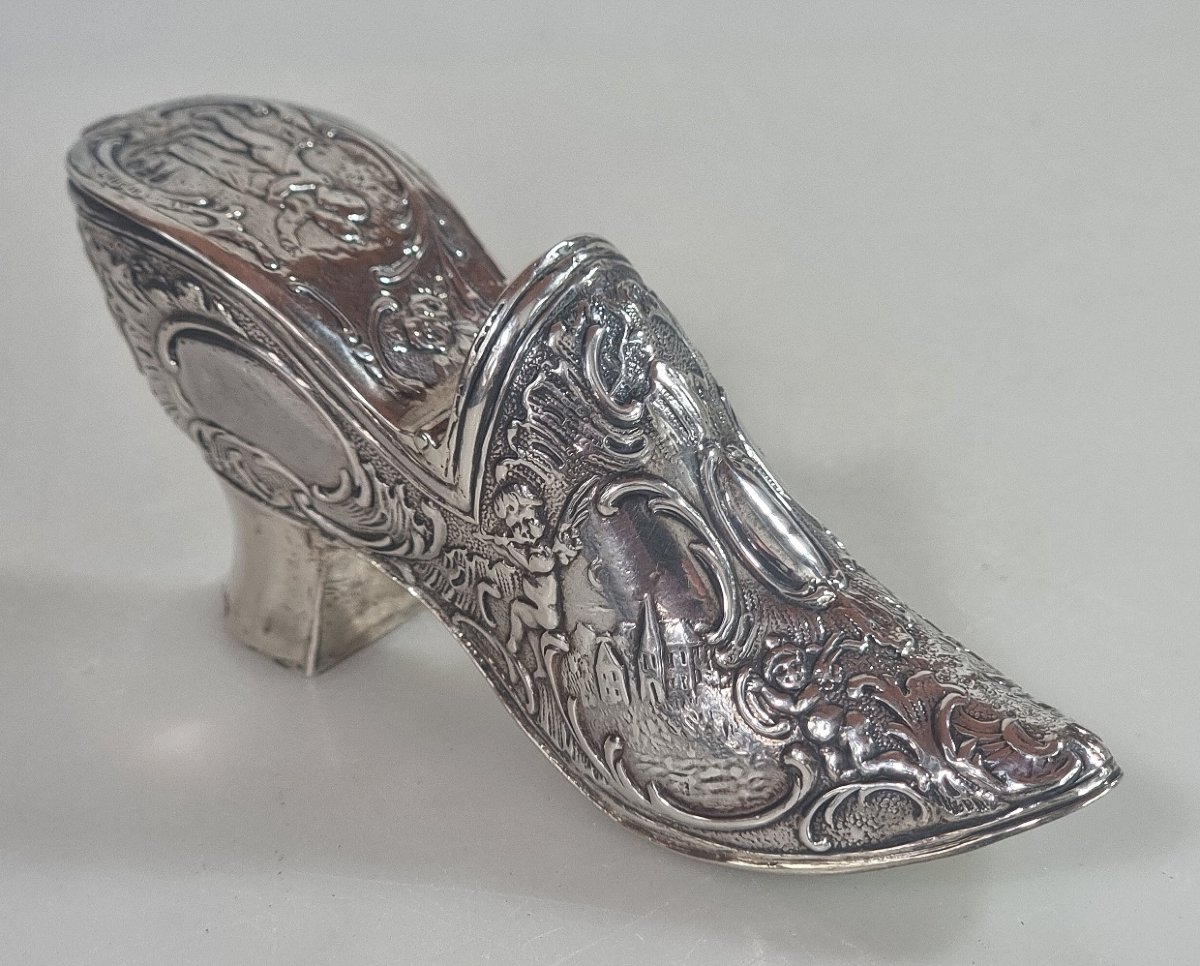 Tabatière ancienne en argent en forme de soulier Hanau Thomas Glaser  Londres 1890